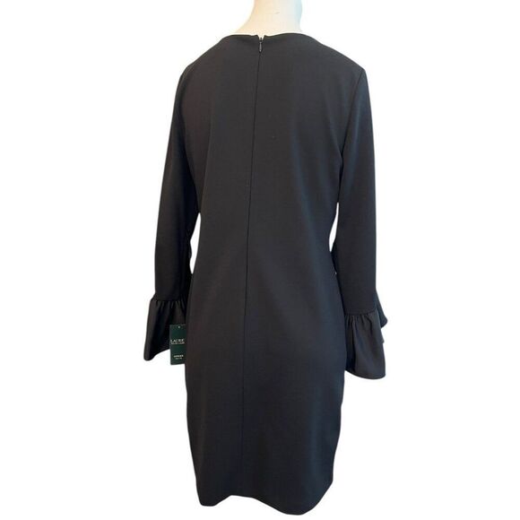 Lauren Ralph Lauren 6 Petite Size 6P Black Shift Dress Bell Ruffle Cuff NWT - Picture 2 of 7